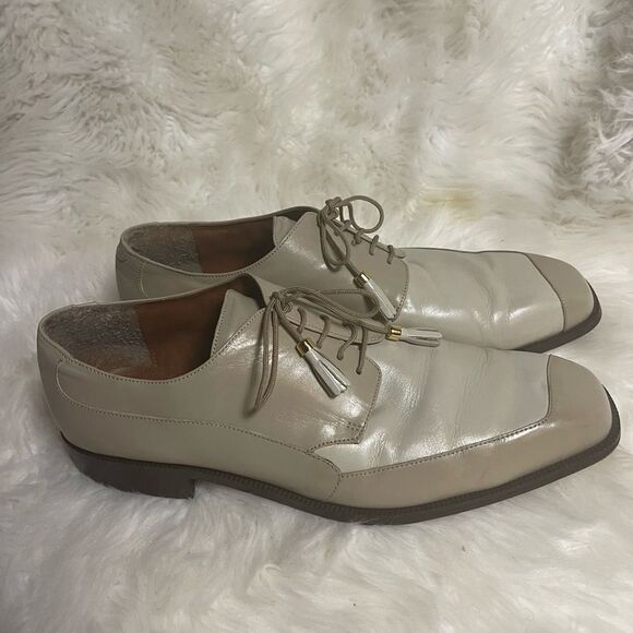 Marco Vicci leather beige and taupe men’s shoes lace with tassel accent SZ13M - Picture 1 of 9